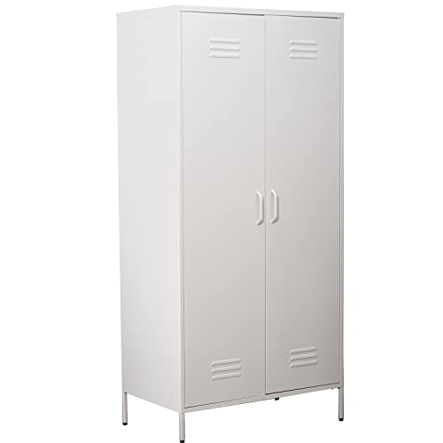 DRW Schrank mit 2 Türen mit Atemschutzmasken aus Metall in Weiß, 85 x 50 x 180 cm, Höhe 15 cm, estandar von DRW