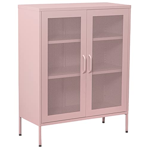 DRW Schrank mit 2 Türen mit Metallgitter in Rosa 80 x 35 x 102 cm, Höhe: 15,5 cm, estandar von DRW