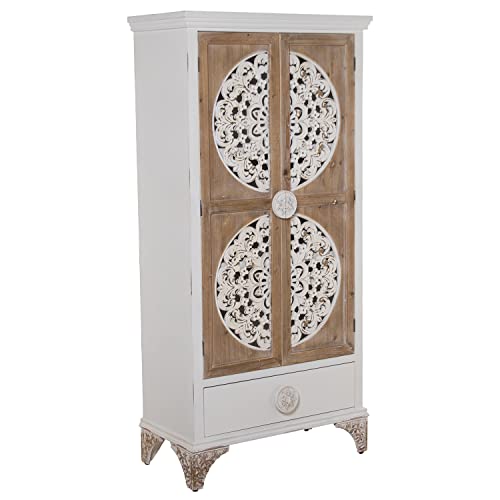 DRW Kleiderschrank mit 2 Türen und 1 Schublade aus Holz und MDF, geschnitzt in Natur und Weiß, 81 x 41 x 175 cm DRW Kleiderschrank mit 2 Türen und 1 Schublade aus Holz und MDF, geschnitzt in Natur und Weiß, 81 x 41 x 175 cm von DRW