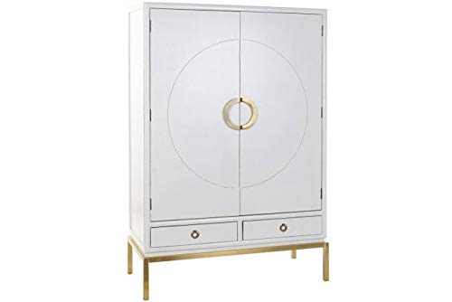 DRW Schrank mit 2 Türen und 2 Schubladen aus Pappelholz lackiert und Metall Gold, 120 x 50 x 175 cm, Weiß vergoldet, 120x50x175cm von DRW