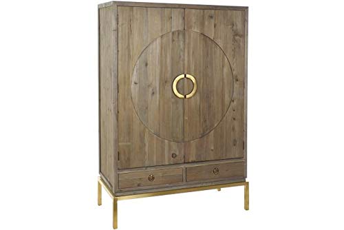 DRW Schrank mit 2 Türen und 2 Schubladen aus Pappelholz und Metall in Braun und Gold, 120 x 50 x 175 cm, Holz, 120x50x175cm von DRW
