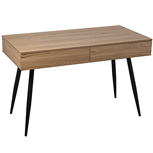 DRW Schreibtisch aus Holz und Metallbeine mit MDF+Melamin und PVC in Natur und Schwarz 120 x 60 x 76 cm, 120x60x76cm von DRW