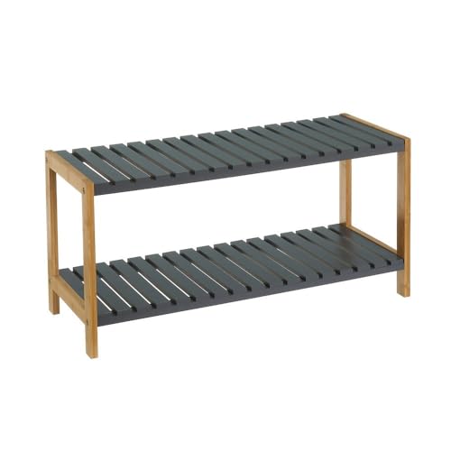 DRW Schuhregal mit 2 Ablagen aus MDF-Holz in Grau und Natur von DRW