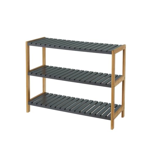 DRW Schuhregal mit 3 Böden aus MDF-Holz in Grau und Natur von DRW