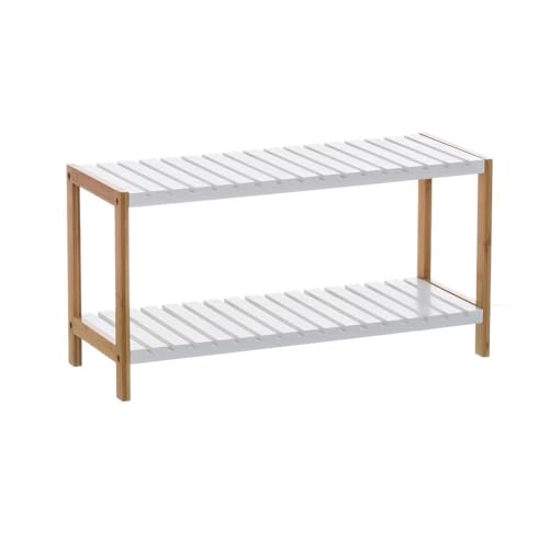 DRW Schuhschrank mit 2 Ebenen aus Holz und MDF in Natur und Weiß DRW Schuhschrank mit 2 Ebenen aus Holz und MDF in Natur und Weiß von DRW