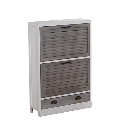 DRW Schuhschrank mit 2 Türen und 1 Schublade aus Paulownia-Holz in Weiß und Grau 65 x 20 x 94 cm, bunt, Grande von DRW