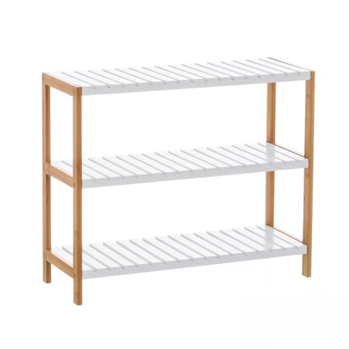 DRW Schuhschrank mit 3 Ebenen aus Holz und MDF in Natur und Weiß von DRW