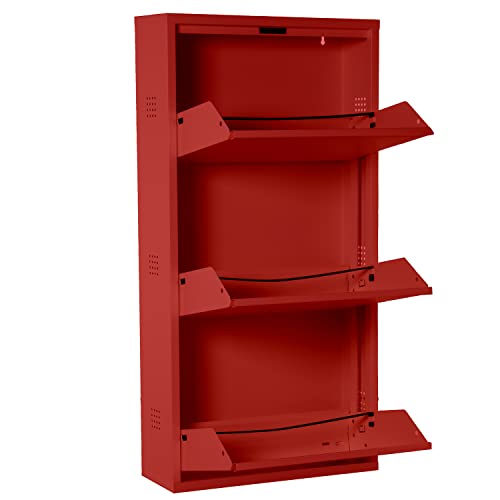 DRW Schuhschrank mit 3 Schubladen und Belüftungsöffnungen aus Metall in Rot 50 x 15 x 130 cm, Mehrfarbig, estandar von DRW