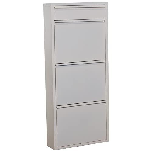DRW Schuhschrank mit 3 Türen und 1 Schublade aus Metall in Weiß 50 x 15 x 115 cm, Grande von DRW