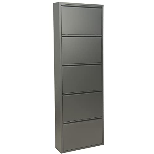 DRW Schuhschrank mit 5 Schubladen aus Metall in Dunkelgrau 50 x 15 x 170 cm, Metallic, estandar von DRW