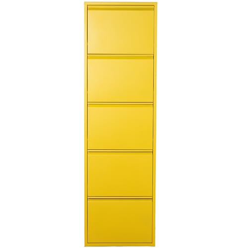 DRW Schuhschrank mit 5 Schubladen aus Metall in Zinkgelb, 15 x 50 x 170 cm DRW Schuhschrank mit 5 Schubladen aus Metall in Zinkgelb, 15 x 50 x 170 cm von DRW