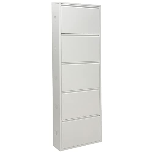 DRW Schuhschrank mit 5 Schubladen aus Metall mit Belüftungsöffnungen in Weiß, 50 x 15 x 170 cm, bunt, estandar DRW Schuhschrank mit 5 Schubladen aus Metall mit Belüftungsöffnungen in Weiß, 50 x 15 x 170 cm, bunt, estandar von DRW