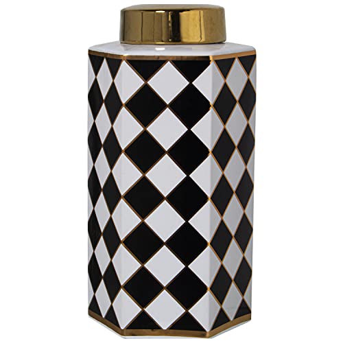 DRW Sechseckige Keramik-Trommel in Weiß Schwarz und Gold 16 x 14 x 30 cm, estandar DRW Sechseckige Keramik-Trommel in Weiß Schwarz und Gold 16 x 14 x 30 cm, estandar von DRW
