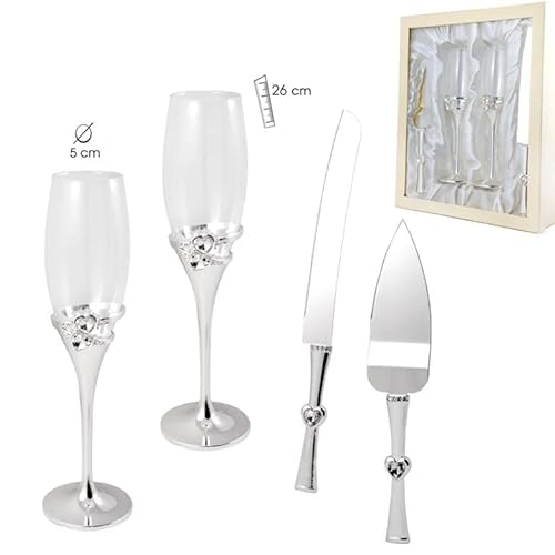 DRW Sektgläser, Messer und Tortenheber für Hochzeiten im Etui 26 Gläser von DRW