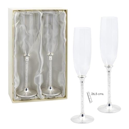 DRW Sektgläser aus Glas mit silbernem Boden mit Kristallen, 27 x 7 cm von DRW