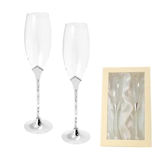 DRW Sektgläser aus Glas mit silbernem Boden mit Kristallen, 27 x 7 cm von DRW