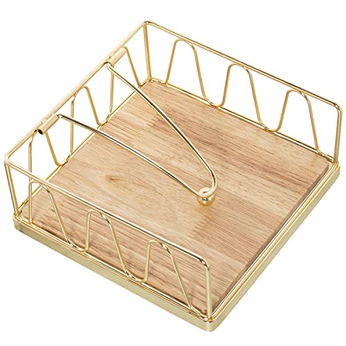 DRW Serviettenhalter aus Metall mit Holzsockel in Gold und Natur, 18 x 18 x 8 cm DRW Serviettenhalter aus Metall mit Holzsockel in Gold und Natur, 18 x 18 x 8 cm von DRW