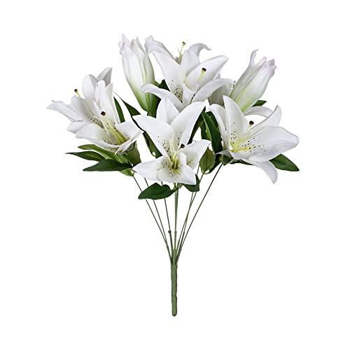 DRW Set 2 Blumensträuße Liliums Weiß 9 Köpfe 50 cm hoch von DRW