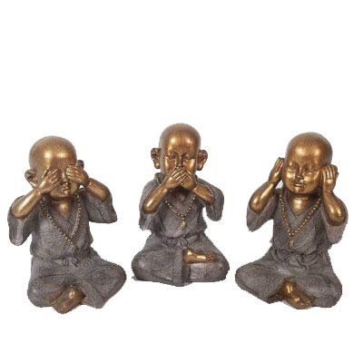 DRW Set 3 Buddha der Weisheit Gold und Dunkel Harz 23 cm hoch, Alto von DRW