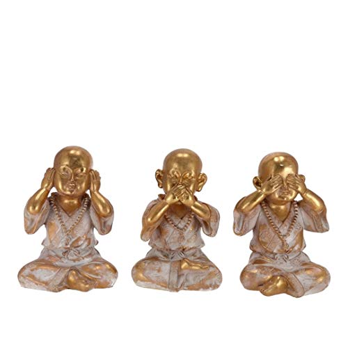 DRW Set Buddha, Weisheit und Schwielen, goldfarben, Kunstharz, 15 x 14 x 23 cm von DRW