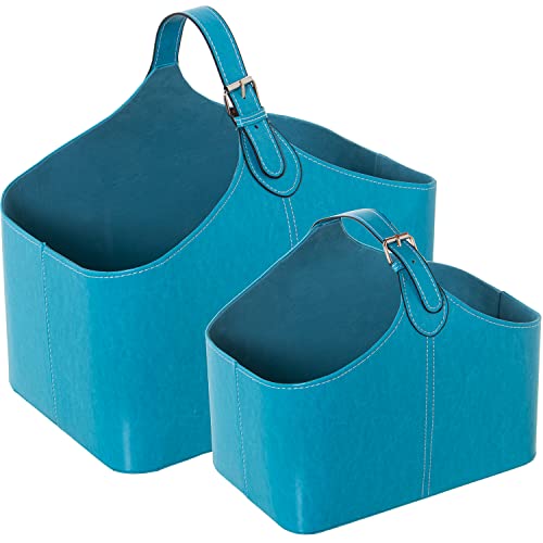DRW Set aus 2 Zeitschriftensammlern aus Kunstleder in Türkis, 35 x 34 x 40 cm und 25 x 18 x 30 cm von DRW