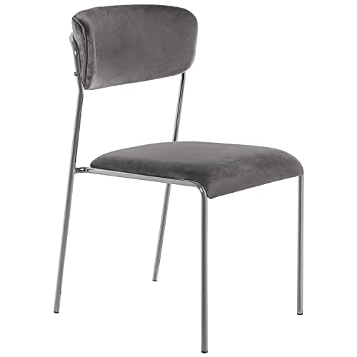 DRW Set aus 4 Stühlen aus Samt und Metall in Grau und Chrom 58 x 48 x 82 cm, 58x48x82cm von DRW