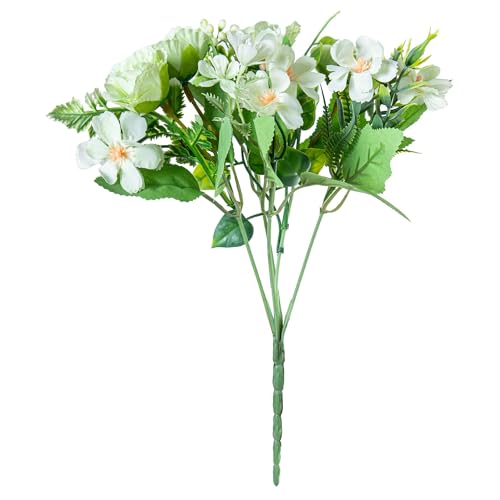 DRW Set mit 12 Blumensträußen aus Polyester in Weiß und Grün, 1 x 1 x 27 cm von DRW