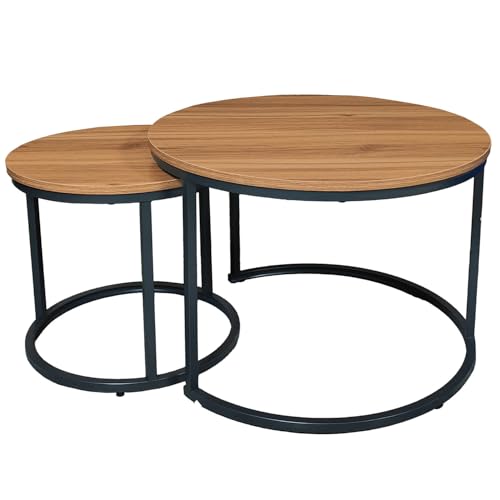 DRW Set mit 2 Beistelltischen aus Holz und Metall in Natur und Schwarz, 60 x 60 x 45 cm DRW Set mit 2 Beistelltischen aus Holz und Metall in Natur und Schwarz, 60 x 60 x 45 cm von DRW
