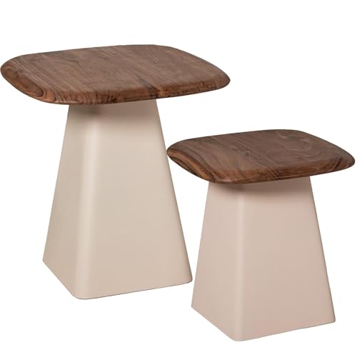 DRW Set mit 2 Beistelltischen aus Holz und Metallsockel in Natur und Beige, 50 x 50 x 52 cm DRW Set mit 2 Beistelltischen aus Holz und Metallsockel in Natur und Beige, 50 x 50 x 52 cm von DRW
