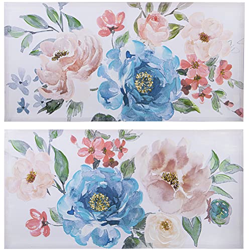 DRW Set mit 2 Bildern aus Leinwand und Holz, rechteckig, mit Blumen, 120 x 3,5 x 60 cm, Mehrfarbig, estandar von DRW