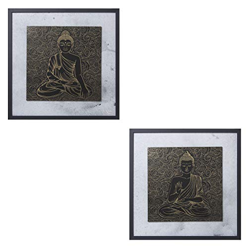 DRW Set mit 2 Bildern mit Rahmen aus Buddha in Schwarz und Gold, 60x2x60cm von DRW