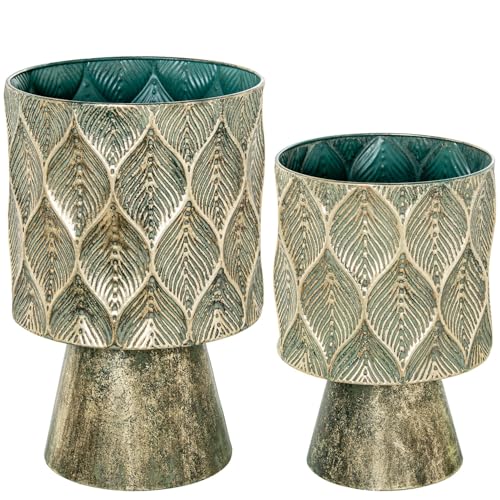 DRW Set mit 2 Blumentöpfen aus Metall in antikem Gold, 29 x 29 x 45 cm von DRW