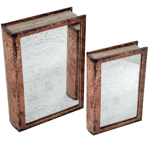 DRW Set mit 2 Buchkisten aus MDF, mit Spiegel und innen aus natürlichem und weißem Samt, 30 x 20 x 7 cm und 24 x 16 x 5 cm DRW Set mit 2 Buchkisten aus MDF, mit Spiegel und innen aus natürlichem und weißem Samt, 30 x 20 x 7 cm und 24 x 16 x 5 cm von DRW