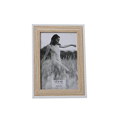 DRW Set mit 2 Fotorahmen, 10 x 15 cm, MDF-Holz und Papier in Weiß und Natur, 14 x 19 x 1,5 cm DRW Set mit 2 Fotorahmen, 10 x 15 cm, MDF-Holz und Papier in Weiß und Natur, 14 x 19 x 1,5 cm von DRW