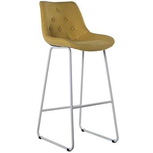 DRW Set mit 2 Hockern aus Holz, Stoff und Metallbeinen in Senf und Weiß, 45 x 51 x 103 cm, Höhe Sitzfläche 103 cm, 45x51x103cm, Alt. Asiento 103cm, 2 von DRW