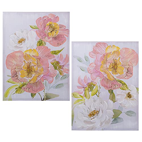 DRW Set mit 2 Leinwandbildern und Holz, rechteckig, mit Blumen, 60 x 3,5 x 80 cm, Mehrfarbig, estandar von DRW