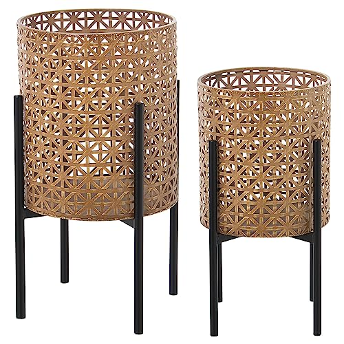 DRW Set mit 2 Pflanzgefäßen aus Metall, Rattanoptik, mit Beinen in Schwarz, 31 x 31 x 58 cm DRW Set mit 2 Pflanzgefäßen aus Metall, Rattanoptik, mit Beinen in Schwarz, 31 x 31 x 58 cm von DRW