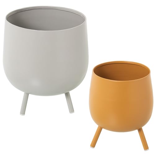 DRW Set mit 2 Pflanzgefäßen mit Metallfuß in Grau und Orange, 21 x 21 x 25 und 16 x 16 x 20 cm DRW Set mit 2 Pflanzgefäßen mit Metallfuß in Grau und Orange, 21 x 21 x 25 und 16 x 16 x 20 cm von DRW