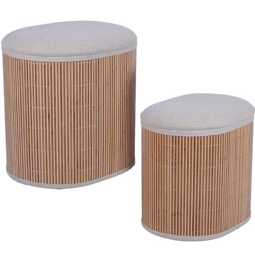 DRW Set mit 2 Sitzsäcken aus Holz mit gepolstertem Deckel in Grau, 43 x 35 x 44 cm von DRW
