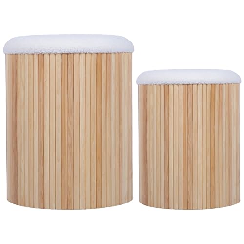 DRW Set mit 2 Sitzsäcken aus Naturholz mit gepolstertem Deckel in Weiß, 36 x 36 x 44 cm von DRW
