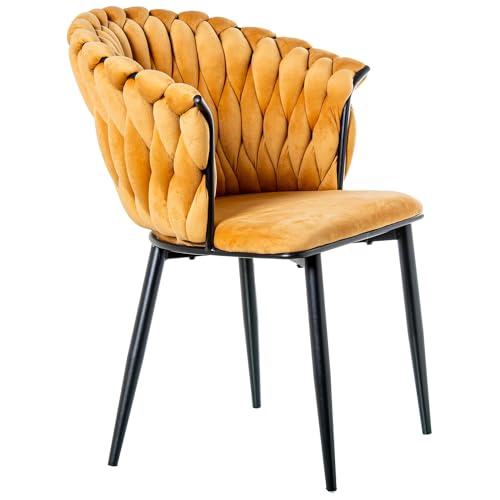 DRW Set mit 2 Stühlen aus Samt und Metall in Senfgelb und Schwarz, 61 x 68 x 82 cm von DRW