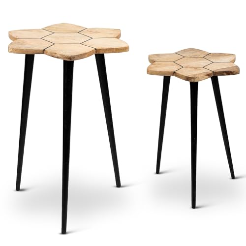 DRW Set mit 2 Tischen mit Einer Eckform aus Holz und Metall in Natur und Schwarz, 40 x 40 x 55 cm und 35 x 35 x 50 cm, 40x40x55cm y 35x35x50cm DRW Set mit 2 Tischen mit Einer Eckform aus Holz und Metall in Natur und Schwarz, 40 x 40 x 55 cm und 35 x 35 x 50 cm, 40x40x55cm y 35x35x50cm von DRW