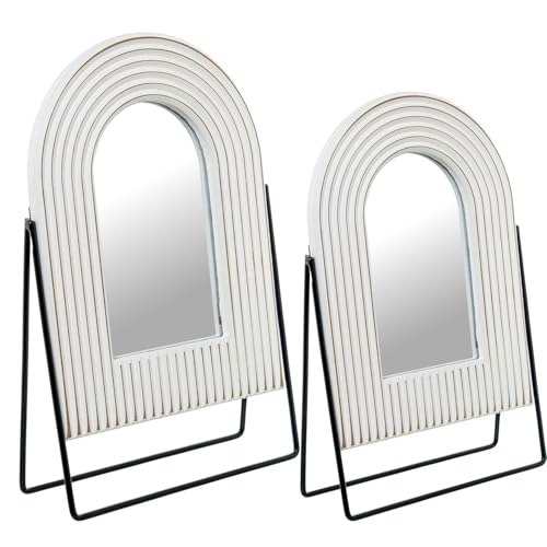 DRW Set mit 2 Tischspiegeln aus Holz und Metall, Weiß und Schwarz, 21 x 8 x 34 + 19 x 7 x 29 cm von DRW