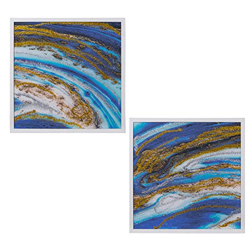 DRW Set mit 2 abstrakten Bildern aus Holz in Blau und Gold, 60 x 60 cm von DRW