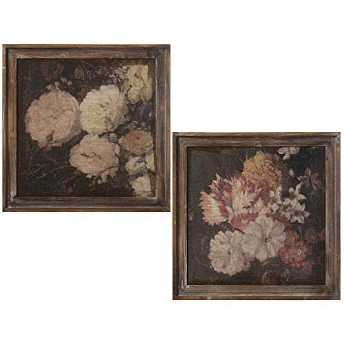 DRW Set mit 2 quadratischen Bildern aus Tannenholz und Jute mit Blumen, 60 x 3 x 60 cm, Holz, 60x3x60cm von DRW