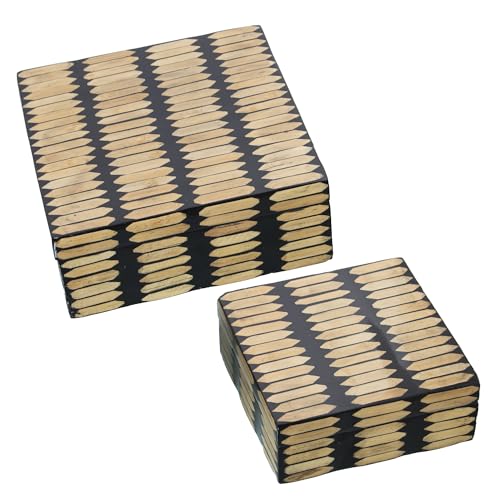 DRW Set mit 2 quadratischen Holzkisten in Natur und Schwarz, 20 x 20 und 15 x 15 cm, Holz, 20x20 y 15x15cm von DRW