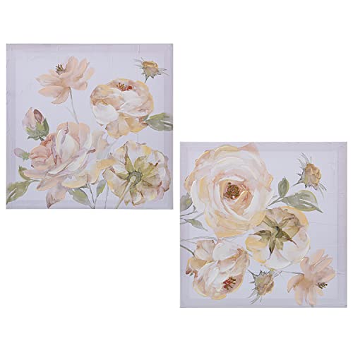 DRW Set mit 2 quadratischen Leinwand-und Holzbildern mit Blumen, 40 x 3 x 40 cm, Mehrfarbig, estandar von DRW