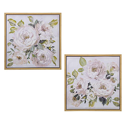DRW Set mit 2 quadratischen Leinwand-und Holzbildern mit Blumen, 60 x 3 x 60 cm, Mehrfarbig, estandar von DRW