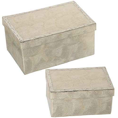 DRW Set mit 2 rechteckigen Boxen aus Perlmutt in Farbe Natur und Silber 21 x 11 x 10 und 16 x 11 x 8 cm von DRW
