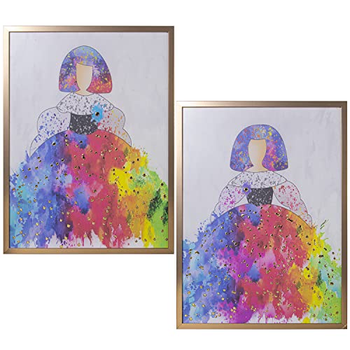 DRW Set mit 2 rechteckigen Holzbildern mit Goldrahmen und 60 x 3 x 80 cm, Mehrfarbig, estandar DRW Set mit 2 rechteckigen Holzbildern mit Goldrahmen und 60 x 3 x 80 cm, Mehrfarbig, estandar von DRW